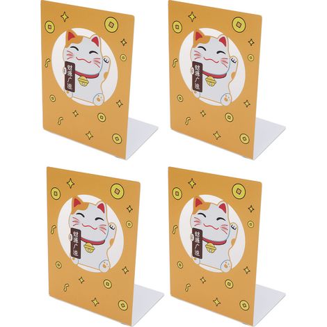 Lot de 4 serre-livres métalliques ajustables, rangement ordonné, antidérapants, design chat porte-bonheur, décoration maison école bureau (1/5)