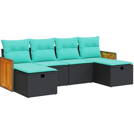 Maison Exclusive - Set Divano da Giardino 6 pz con Cuscini Nero in Polyrattan (1/5)