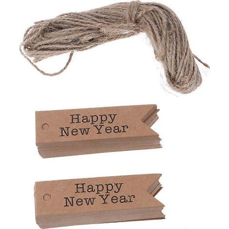 100 Anhänger aus Kraftpapier mit Schwalbenschwanzmotiv und dem Aufdruck „Frohes Neues Jahr“ in Buchstabenform zum Personalisieren mit einer Schnur (Kraftpapierfarbe). – 7,00 x 2,00 x 0,05 cm (1/3)