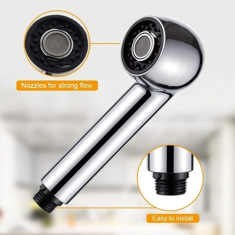 Soffione doccia a risparmio idrico per rubinetto da cucina, soffione doccia da cucina con attacco universale da 1/2", ricambio, per miscelatore, rubinetto da cucina, cromato (1/4)