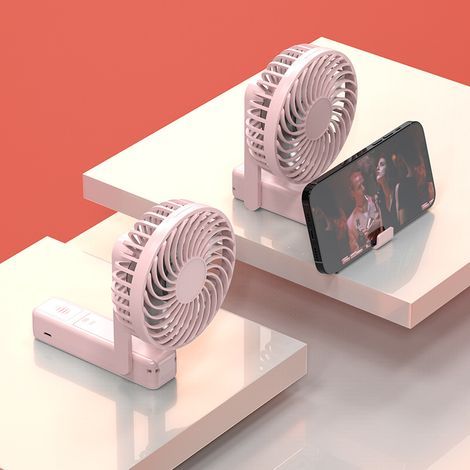 1 tragbarer, faltbarer USB-Ventilator (Pink) – Kleiner, leiser Handventilator mit wiederaufladbarem Akku (4 Stunden Akkulaufzeit), ideal für (1/5)