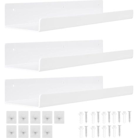 3 Pack White Wall Shelf No Drilling Required, 30cm Acrylic Wall Shelf, Floating Wall Shelf, Bathroom, Bedroom, Living Room, Kitchen, Room Decoration (1/5)