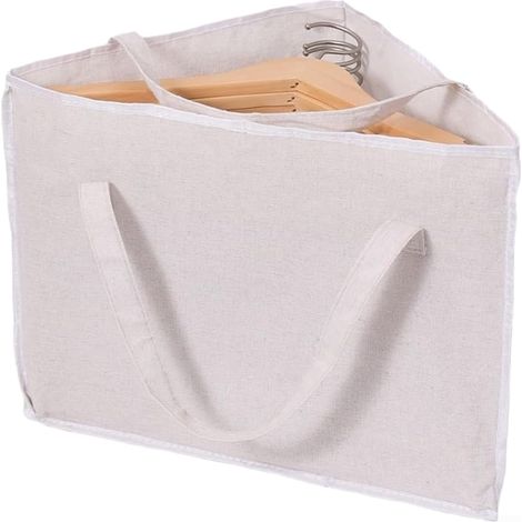 Sac de rangement pliable en coton et lin, suspendu, résistant à l'humidité, gain de place, portable, pour buanderie, triangle beige. (1/5)