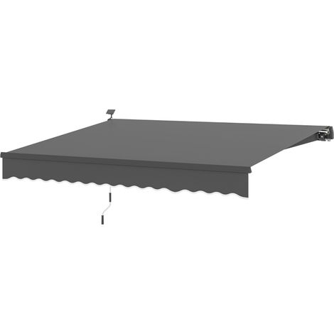 Store extérieur Outsunny fixation pince manivelle éclairage solaire bras articulés protection UV 50+ support mural 400 cm gris