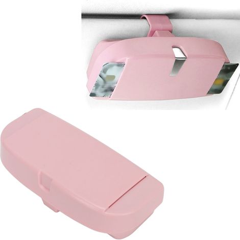 Étui à lunettes de soleil multifonctionnel pour voiture, clip pour lunettes, rangement haut de gamme et créatif pour pare-soleil de voiture, rose (1/5)