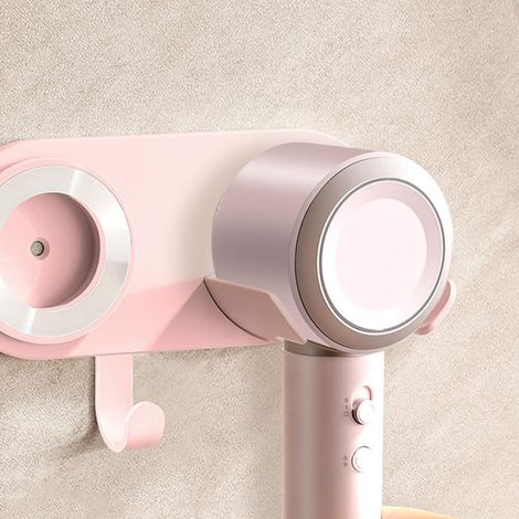 Support Seche Cheveux, Porte Mural Sèche-Cheveux Magnétique, avec Crochet Range-Câbles, pour Poignée de Sèche-Cheveux 5cm(Rose) (1/4)