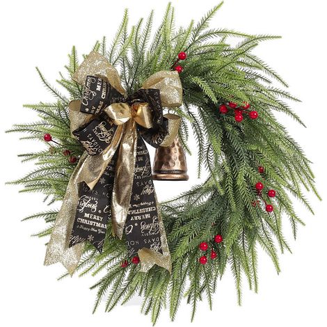 Guirlande Porte Noël - Couronne Bois Simulée avec Pommes de Pin et Branches de Pin - Style Bohème - Décoration Intérieure Extérieure - 1 Pièce (1/4)