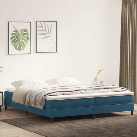 Cadre de lit avec sommier à lattes 200 x 210 cm bleu foncé en velours, sans matelas - PANGIVO (1/5)