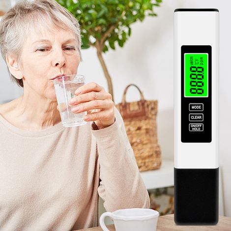 Testeur de qualité d'eau 3 en 1, analyseur TDS/EC/température avec maintien des données, écran rétroéclairé, blanc (1/4)