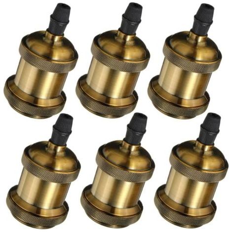 6×Rétro Douille d'ampoule E27 Edison LED, Vintage Style Adaptateur de Lampe Spiral Support 110-220V pour Suspension Lustre Plafond, Bronze (1/5)