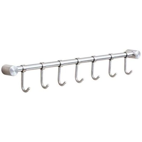 Porte-ustensiles et porte-serviettes de cuisine en acier inoxydable avec support mural amovible de 40 cm - 7 crochets, finition brossée (7 crochets)