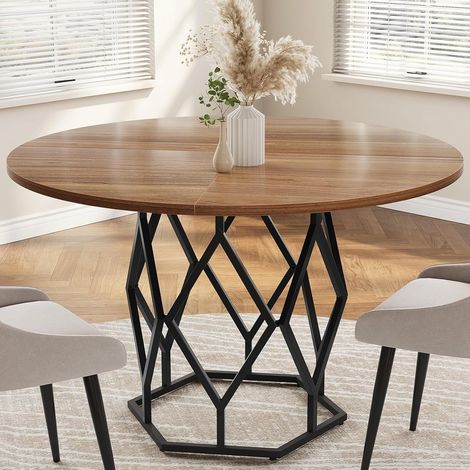 Table basse ronde pour salon, table de cocktail de style industriel, cadre en métal durable avec aspect bois, facile à assembler, marron (1/5)