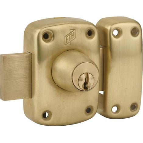 Verrou de Porte M60 Double Entrée - Cylindre 45 mm - Laiton Massif Poli - Sécurité Anti-arrachement - 3 Clés Crantées - Sécurité Domestique - Ø 60 x 90 mm - Jaune/Doré (1/5)