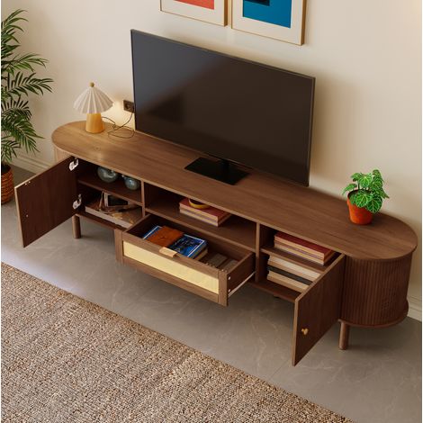 Mueble TV de MDF color nogal 175 x 36 x 51 cm con almacenaje OKMYHOME (1/5)