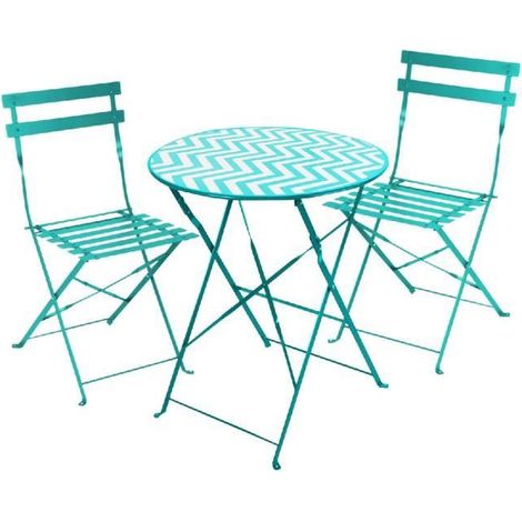 Ensemble de jardin - JUANIO - Ensemble 3 pièces - Vert zigzag - Acier - 2 personnes (1/3)
