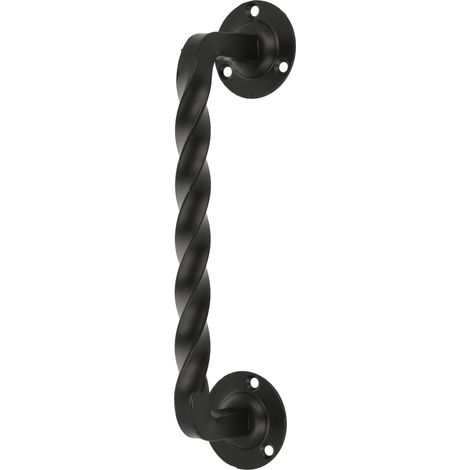 Poignée pour portes de passage ou d'entrée Modèle 103  190 mm  Poignée avec plaque en acier et tirant en Zamak  Finition noire  Inclut une rosace  Style Rustique Forgé à la Main (1/5)