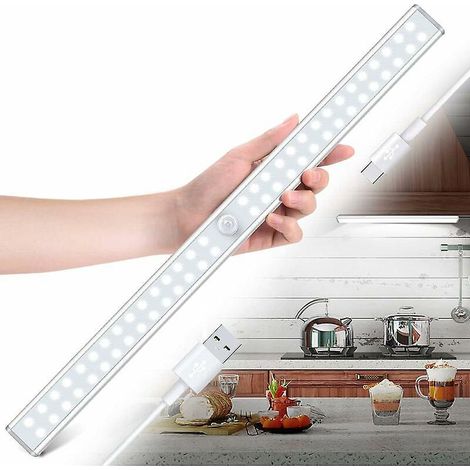 lampe De Placard 60 Leds Rechargeable,1000mah Batterie Lumire D'armoire Eclairage Placard,lampe Placard Sans Fil Dtecteur De Mouvement,bande Magn (1/4)