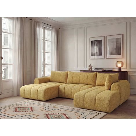 BOBOCHIC - Canapé panoramique fixe NESTY tissu chiné Angle gauche Jaune (1/5)