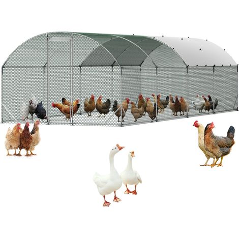 Enclos Poulailler en Métal 2,7x7,6x2 m Parc Grillagé pour Poules, Canards, Lapins, Oies, Usage Extérieur, Jardin, Ferme, avec Bùche Imperméable, Cadre Robuste, Toit en DÎme, Porte Verrouillable (1/5)