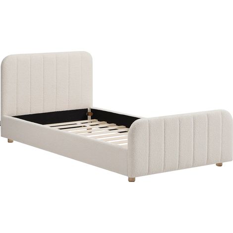 Letto 90 x 190 cm Tessuto bouclette con cuciture verticali Bianco - ROGADI (1/5)