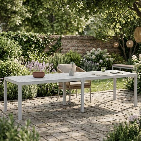 Dmora - Mesa de jardín Campana, Base de picnic, Mesa de comedor de jardín multiposición, Banco multiusos para exterior, Made in Italy, 292x86 h74 cm, Gris (1/5)
