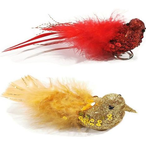 Decorazioni per albero di natale rosso oro addobbi set 6 uccelli palline con pinzetta sfere casa negozi vetrine particolari - colorigenerali: ROSSO (1/5)