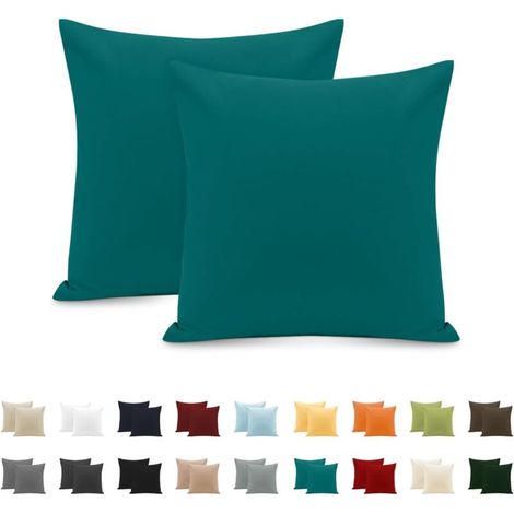 4545cm 2 PCS, Rectangular Pillowcase Puro Cotton Jersey 120GSM - Durable and Hypoallergenic Cushion Cover Turquoise (1/5)
