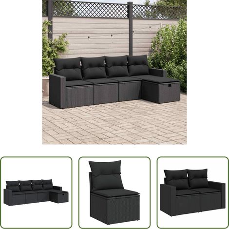 vidaXL Set Divani da Giardino 5 pz con Cuscini in Polyrattan Nero (1/5)