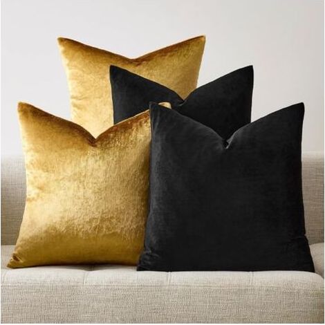 Dekorative Kissenbezüge 45x45cm Weich Schwarz-Gold Set aus 4 Quadratischen Samtkissenbezügen (1/5)