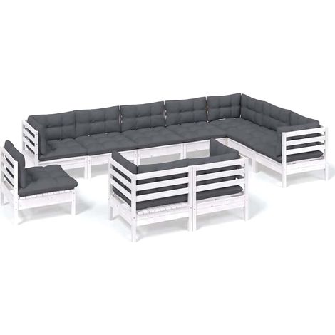 Maison Exclusive - Muebles de jardín 10 pzas y cojines blanco mad (1/5)