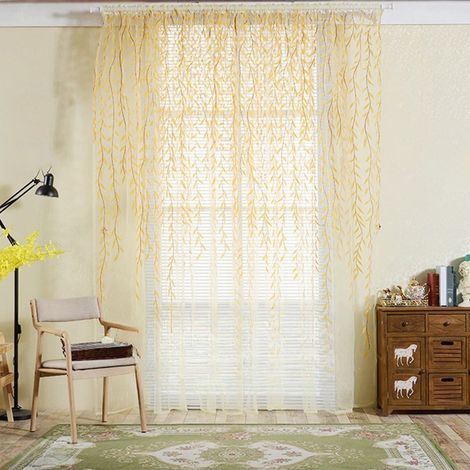 Rideau Voile - Motif Feuille De Saule - 100 cm x 270 cm - Polyester - Pour Salon Chambre Et Extérieur - 1 Pièce (1/5)