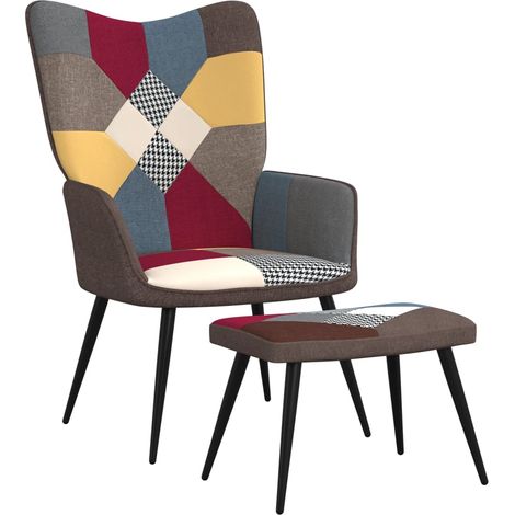 Chaise de relaxation avec repose-pied Patchwork Tissu 3 (1/5)