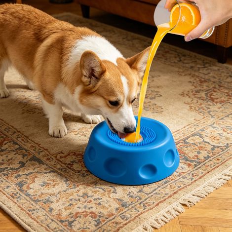 Dog Licking Bowl with Ball, Slow Feeder Dog Bowl for Liquid Treats, Anti-Slip Suction Cup Lick Bowl for Bone Broth & Yogurt, Dog Enrichment Lick Toy for Anxiety Relief, Blue (1/5)