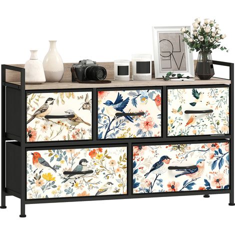 HOMCOM 5-Drawer Chest of Drawers, Fabric Dresser, White (1/5)