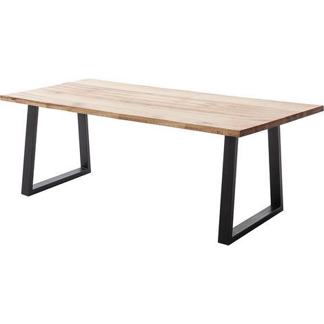 Esstisch 200x100 cm mit Baumkante, Trapez-Gestell, Eiche massiv geölt, PARACATU-06 (1/5)