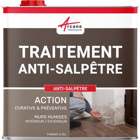 Arcane Industries – Imperméabilisant anti-salpêtre 0.75 L – Stoppe l'humidité et les moisissures – Pour murs intérieurs et extérieurs – Application facile (1/2)