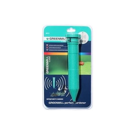 Ahuyentador de topos Mastergrill GR5112, ideal para exteriores, sin químicos, seguro para mascotas, diseño resistente, fácil instalación, funcionamiento por vibraciones