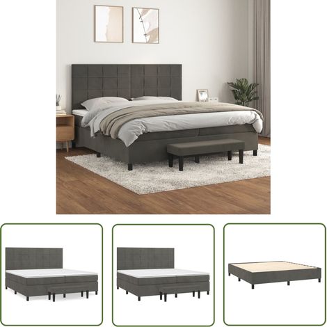 The Living Store Boxspringbett mit Matratze Dunkelgrau 200x200 cm Samt - Samtbett - Boxspringbett - Doppelbett - Luxusbett - Bettauflage (1/5)