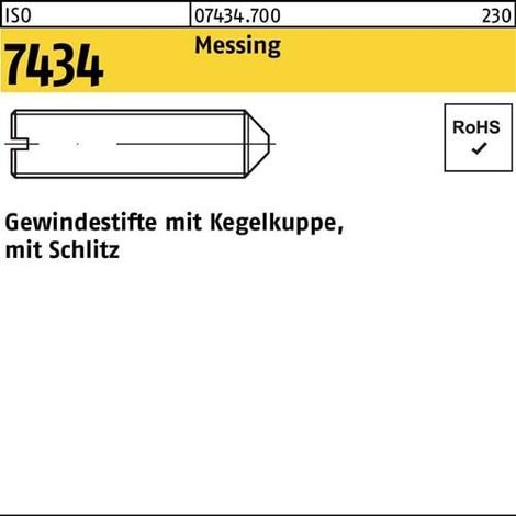 Vis sans tête ISO 7434 cône/fente M5x 8 laiton 100 pièces