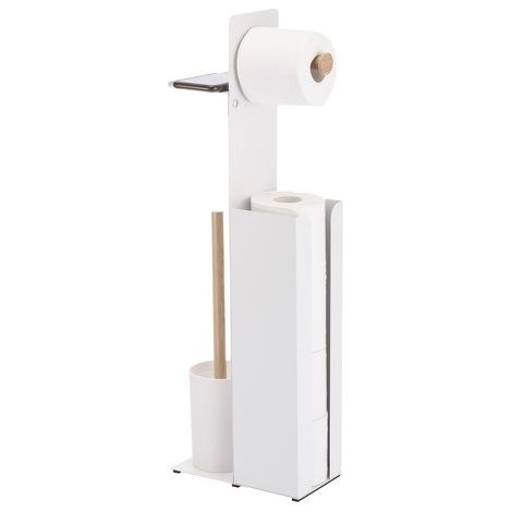Spirella – Porte-papier toilette sur pied en acier et bambou – Finition blanche mate – Dimensions 22x12x67cm – Design moderne et élégant