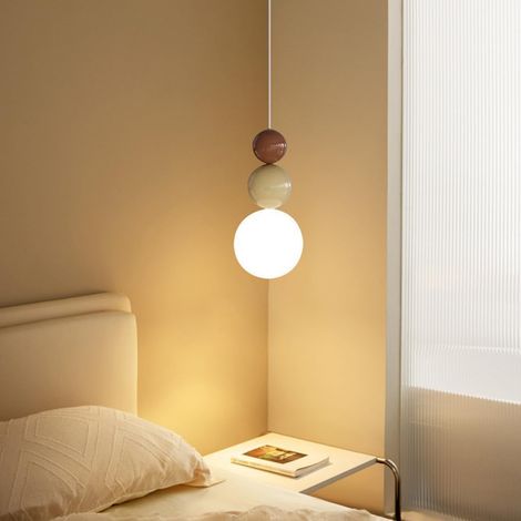 Suspension sphérique, plafonnier LED, hauteur réglable jusqu'à 150 cm, convient aux chambres et aux salons (marron - lumière chaude 3000K) (1/5)