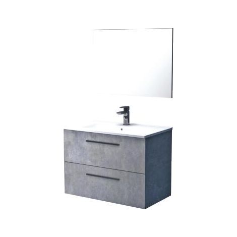 ONDEE ZEN - Meuble de salle de bain à poser ARUBA - 80cm - Ciment - Mélaminé - Livré en kit (1/5)
