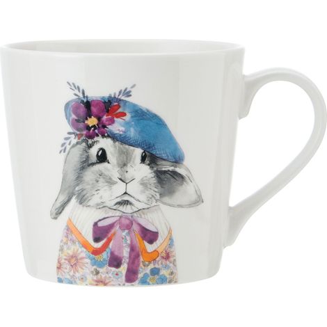 Mikasa Tipperleyhill Taza de porcelana con estampado de conejo, 380ml Taza de porcelana fina con detalles en oro auténtico, Taza para té y café con estampado de animales, en caja de regalo