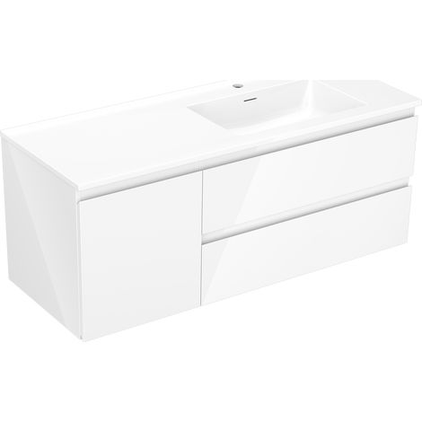 Mexen Orio Badezimmerunterschrank 120 cm mit Waschbecken Otis rechts, 2S, 1D, weiß glänzend - 91A13-12047-3-BBFFF00-W18P00 (1/5)