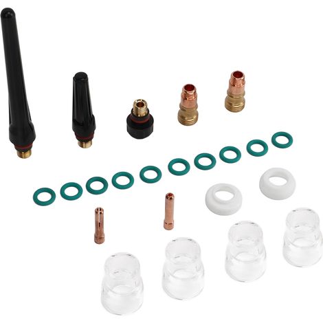 Kit d'accessoires de soudage TIG 23 pièces : connecteur à coupelle en verre, pince d'électrode, couvercle avant en PTFE pour WP 17, 18 et 26. (1/5)