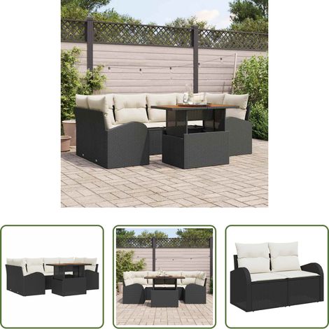 Gartentisch - Garten-Sofa-Set mit Kissen 7 pcs Schwarz und Creme (1/5)