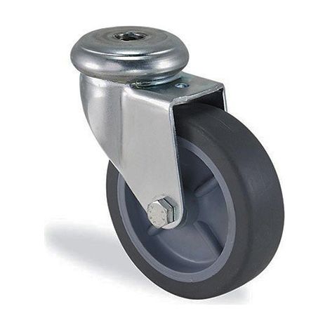 Roulette à oeil pivotante caoutchouc gris diamètre 50mm charge 40kg