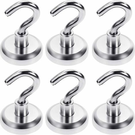 Crochet magnétique extra-fort 34kg – Aimant néodyme 32mm – Installation sans outils – Lot de 6 pièces pour usage intensif (1/5)