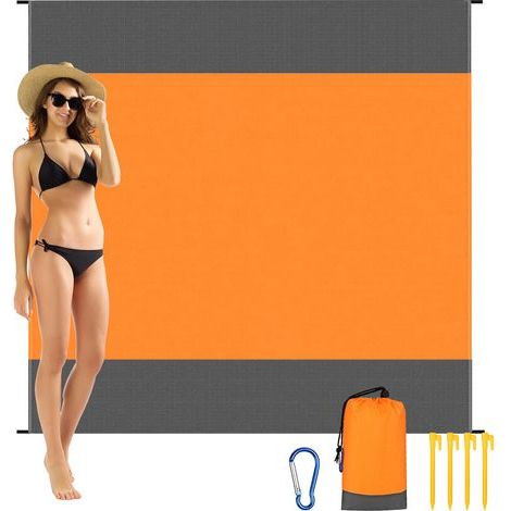 Couverture/tapis de pique-nique, tapis de plage imperméable 210 x 200 cm avec 4 points d'ancrage, orange. (1/5)
