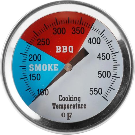 Thermomètre bimétallique pour barbecue, en acier inoxydable, dimensions 5 x 5 x 7,5 cm, mécanique, plage de température 100 à 550 °F (40 à 288 °C) (1/5)